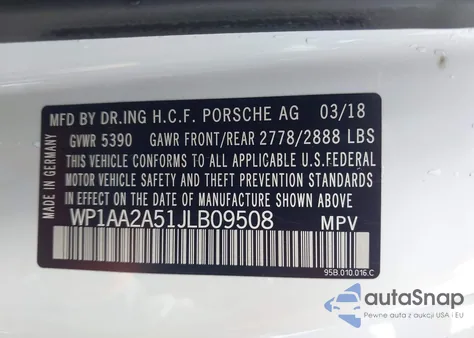 2018 Porsche Macan из США, поврежденный, VIN WP1AA2A51JLB09508